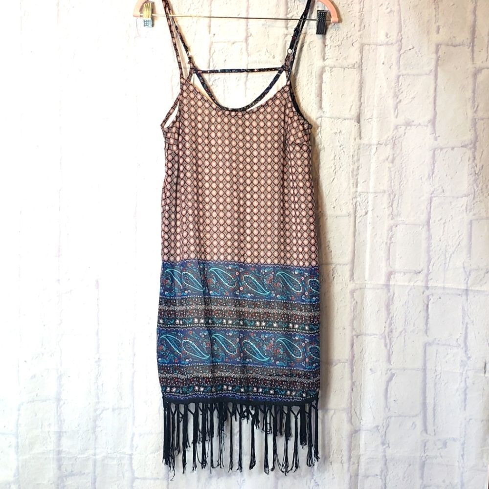 RUE21 Spaghetti Strap Fringed Paisley Dress XS